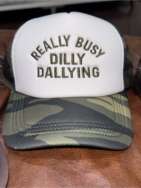 OTTO White and Green Camouflage Trucker Hat - "Really Busy Dilly Dallying"